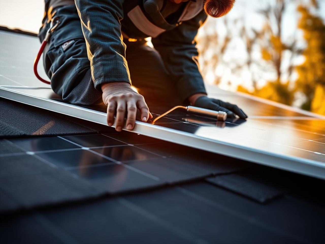 PM Global Energy technician installing a solar panel